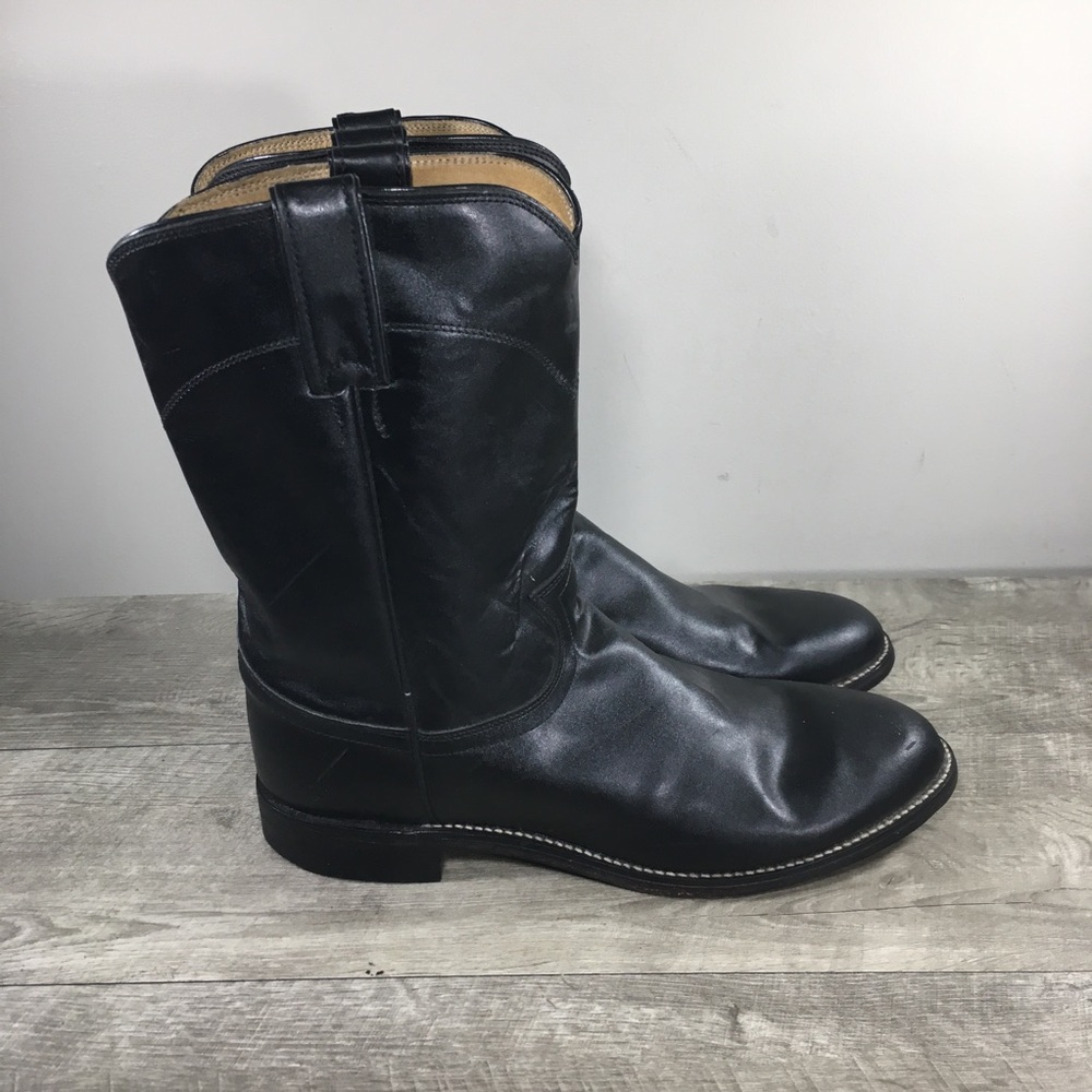 Justin Mens 3133 Jackson Kipskin Cowboy Western Leather Roper Black Boots Size 9